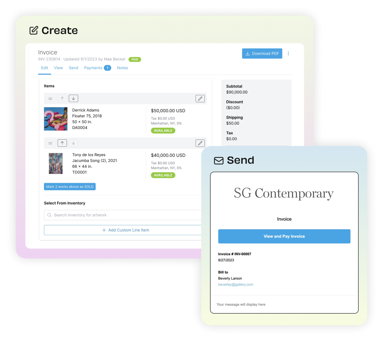 Invoice creation interface