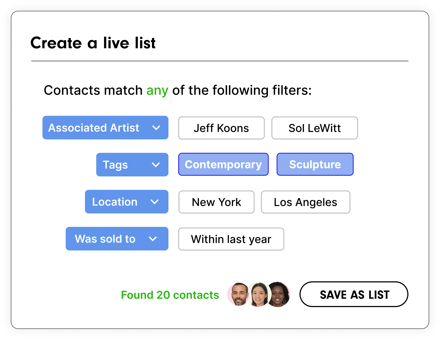 Live list filtering dashboard